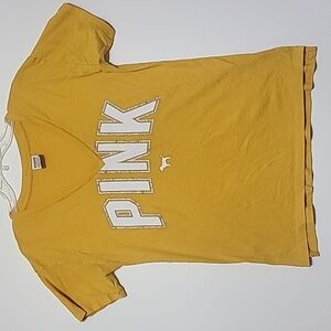 PINK‎ Victoria's Secret Yellow V-Neck Short Sleeve Tee Shirt - Size XS